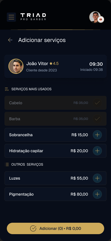 Inclusão de serviços no atendimento do TRIAD Pro Barber