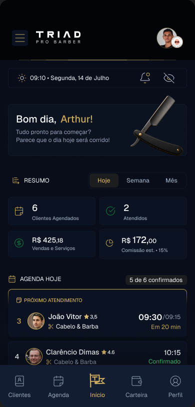 Tela mobile do TRIAD PRO BARBER
